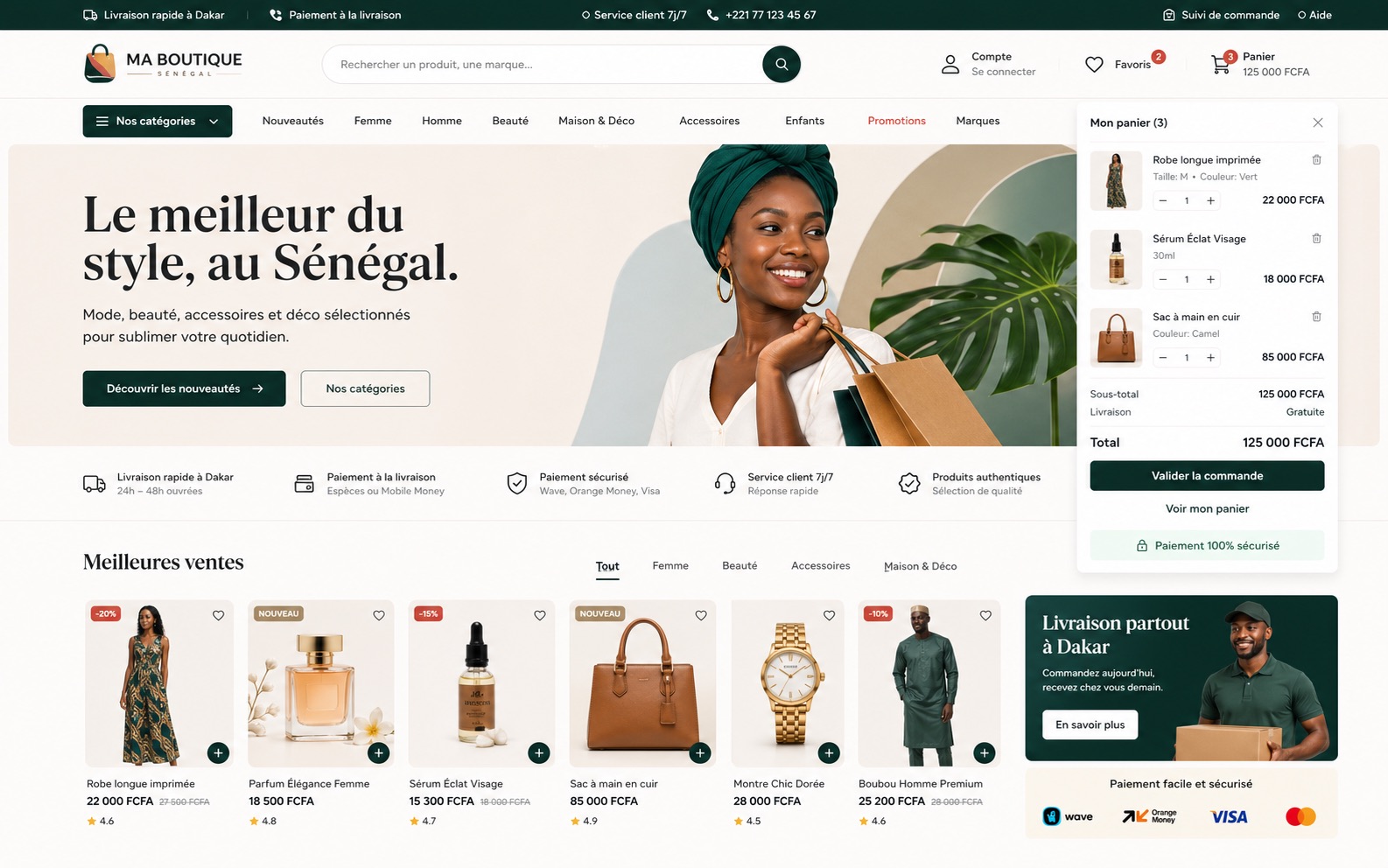 Maquette de la boutique e-commerce Suave Comfort