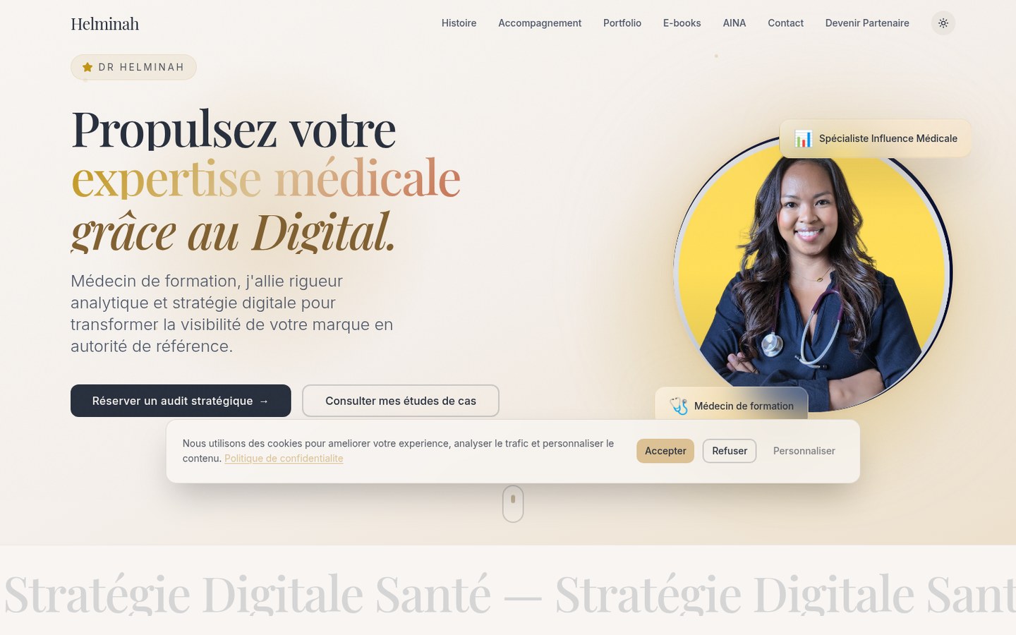 Aperçu du site professionnel du Dr Helminah